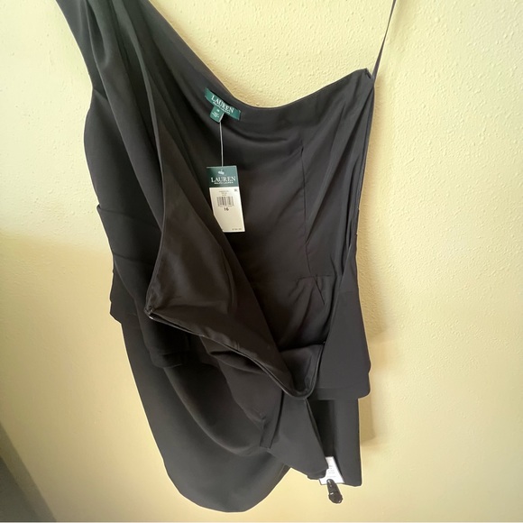 RALPH LAUREN Cocktail One Shoulder Dress Black Size 16 NWT - Picture 6 of 16